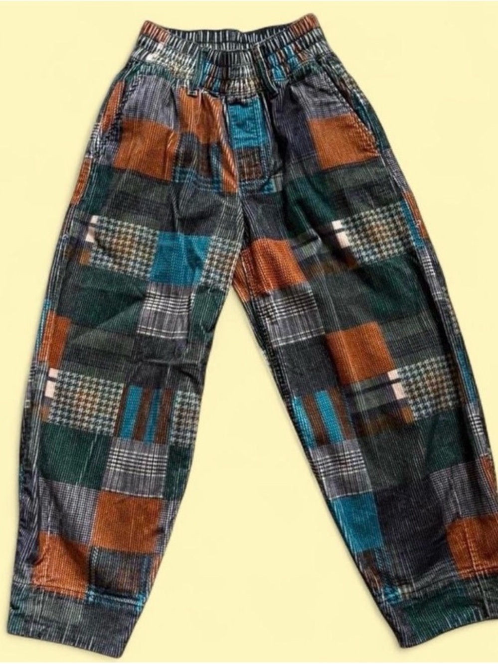 BDG Patchwork Corduroy Pants in Teal, Rust & Forest Green